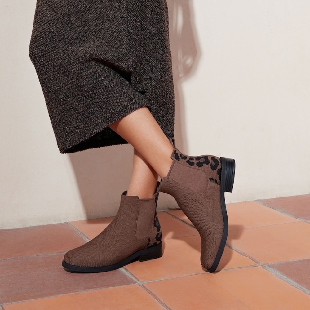 VIVAIA Chelsea Booties LeKnit Ankle Boots Brown Leopard size‎ EU/38.5 US/7.5